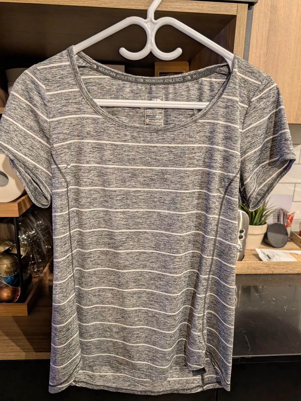 The North Face Heather Gray & White Striped Short Sleeve Tee